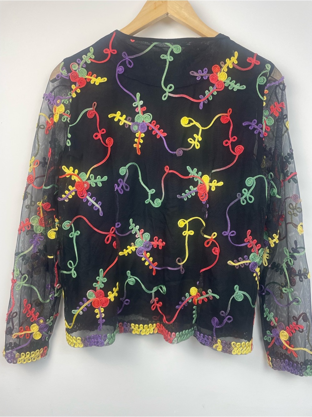 Vintage SEBA Korean Art Wear Rainbow Ribbon Embroidered Mesh Jacket Medium